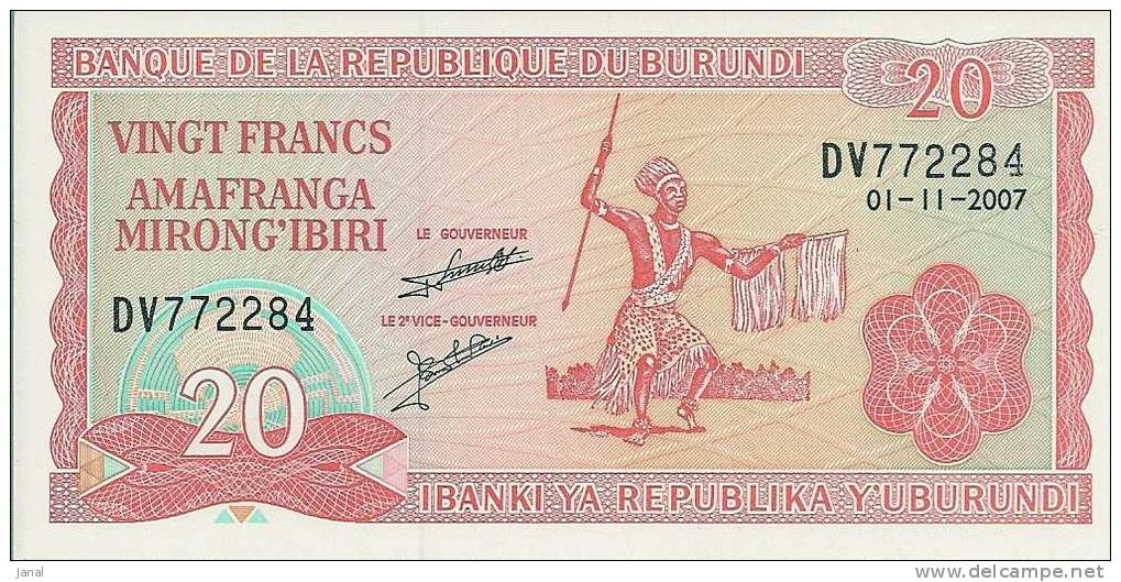 -  BANQUE DE LA REPUBLIQUE DU BURUNDI  - 20 F - VINGT FRANCS - - Burundi