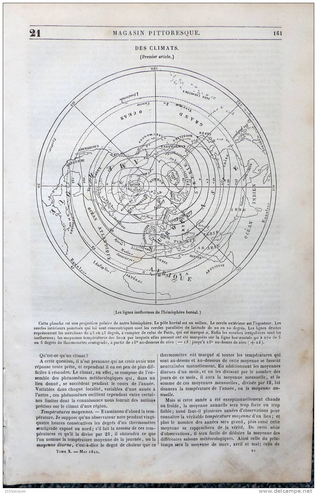 LE MAGASIN PITTORESQUE - MAI 1842 - N°21 : HEMISPHERE BOREAL CLIMAT - HAMPTON-COURT ST PIERRE ET ST JEAN - FAMINE FRANCE - 1800 - 1849