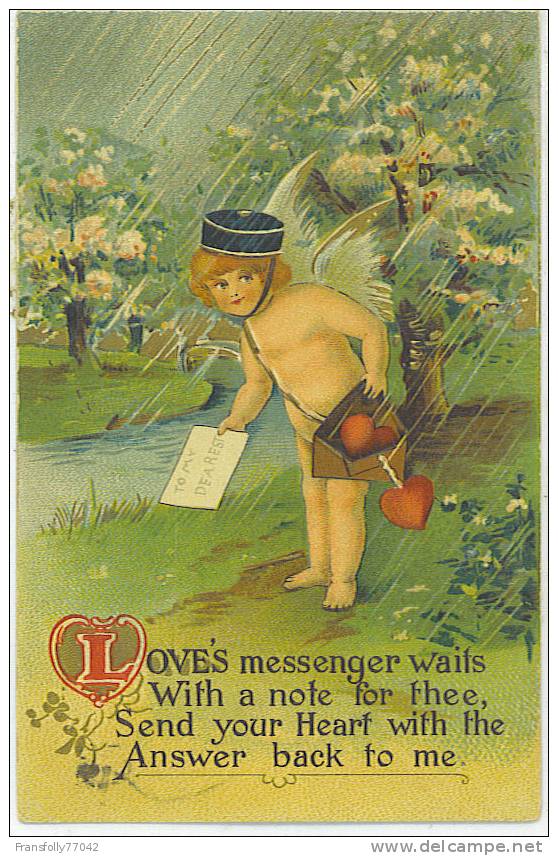 GREETING - VALENTINE - Loves Messenger - CUPID MAILMAN - EMBOSSED - 1909 - Valentijnsdag