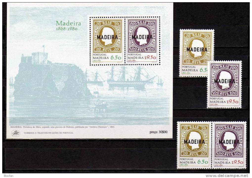 Hafen 1980 Stamp On Stamp 1.Marken Insel Madeira 62/3,ZD+Block 1 ** 11€ Schiffe Blocchi M/s Ships Bloc Sheet Bf Portugal - Madère