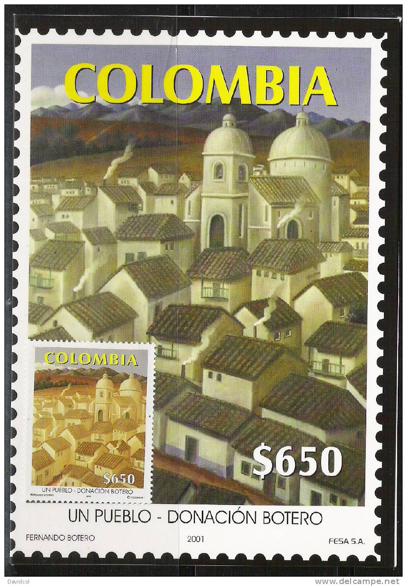 C078.-.COLOMBIA-2001.-.MI #: 2160. MAXICARD-SCARCE.-.BOTERO PAINTINGS. " UN PUEBLO " - Kolumbien