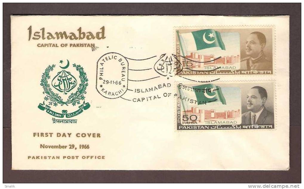 Pakistan 1966, Islamabad Capital Of Pakistan, Flags & Ayub Khan Ex-President, FDC 29-11-1966 - Pakistan