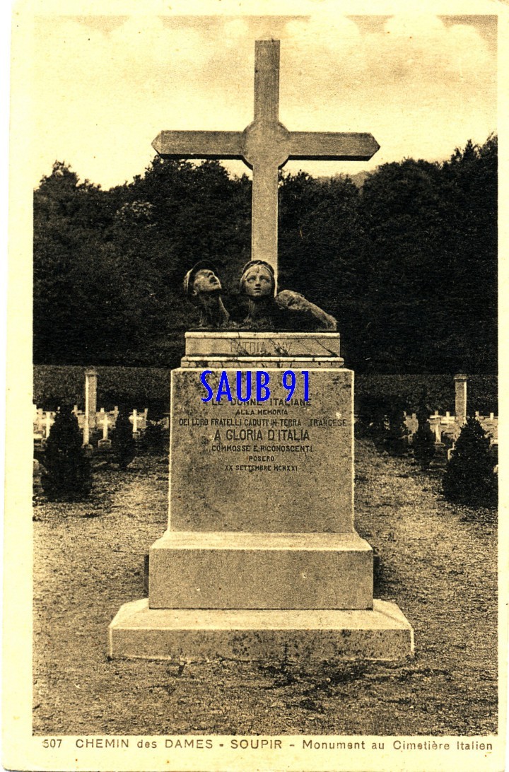 Guerre 1914-1918  - Soupir- Chemin Des Dames - Monument Au Cimetière Italien - N°507 -Non Circulé-Réf:1_0163 - Monumentos A Los Caídos
