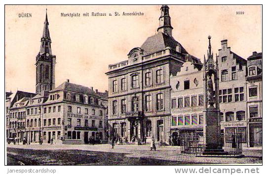 DUREN - Marktplatz M. Rathaus U.St Annenkirche - Nordrhein-Westfalen - Deutschland. - Dueren