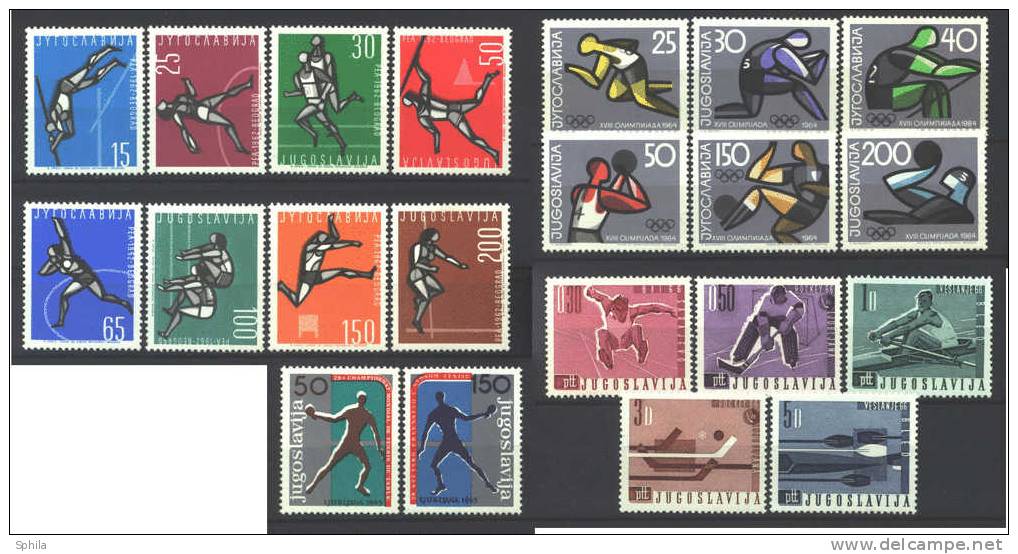 Jugoslawien – Yugoslavia 1962/66 Sports - 4 Complete Sets MNH; Mi.1016-23, 1076-81, 1104-05, 1144-48 - Lots & Serien