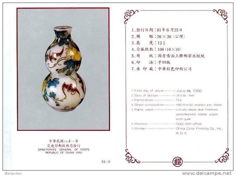 Folder 1992 Ancient Chinese Art Treasures -Enamel Cloisonne Flower Bat Kid - Fledermäuse