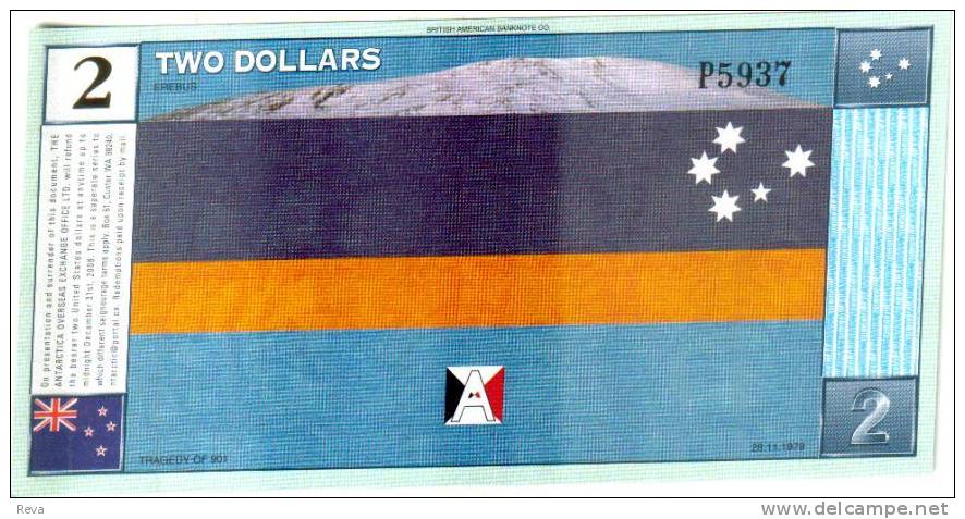 ANTARCTICA $2 DOLLARS PENGUIN BIRD FRONT NZ AIRPLANE TRAGEDY BACK UNC DATED 26-11-1999 READ DECRIPTION !! - Andere & Zonder Classificatie