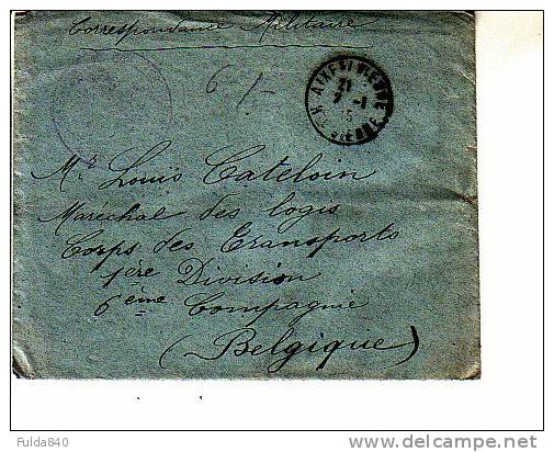 Enveloppe Avec Lettre Accompagnée - ARMEE BELGE - Cachet   AIX Sur  Vienne.   1915. (Guerre 14-18) - Armeestempel