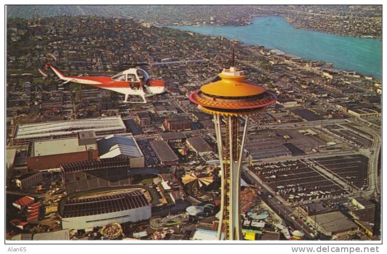 Helicopter Above Space Needle, Seattle WA World's Fair 1962 Vintage Postcard - Hubschrauber