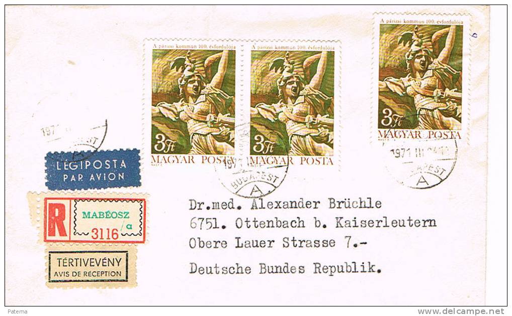 Carta, Aerea, Certificada, MABEOSZ 1971, (Hungria) Cover, Lettre, Letter, - Briefe U. Dokumente