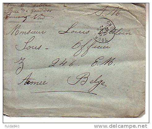 Enveloppe - ARMEE BELGE - Cachet  De  Tourcoing.   1916.(Guerre 14-18) - Marcas De La Armada