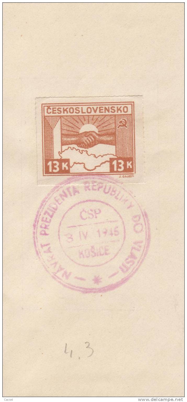 1945 3.4 Yv. 358 13K Unperforated On Fragment Canceled Navrat Prezidenta Republiky Do Vlasr - Briefe U. Dokumente