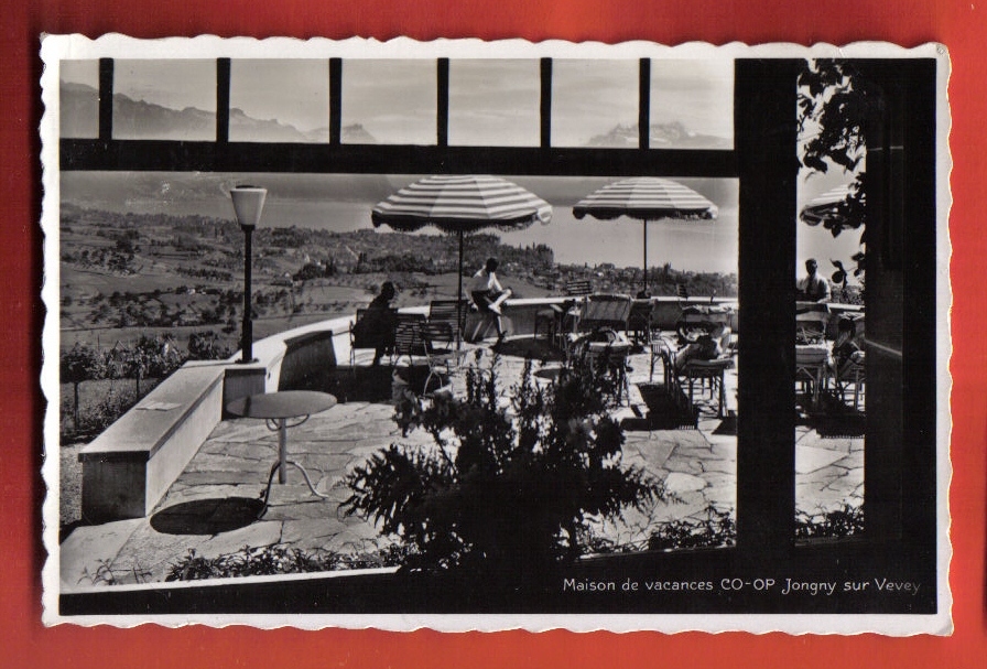 M093 Jongny Sur Vevey, Maison De Vacances Coop. Terrasse Animé. Cachet Jongny 1944 - Jongny