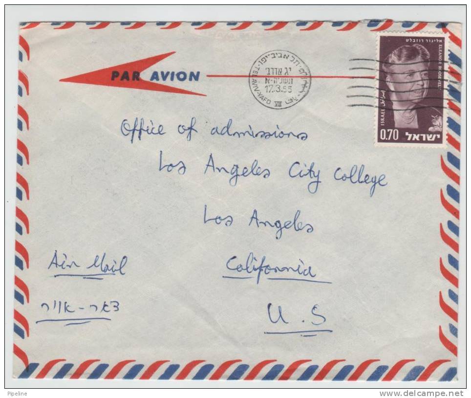 Israel Air Mail Cover Sent To USA Tel Aviv 17-3-1955 Single Stamped Eleanor Roosevelt - Luchtpost