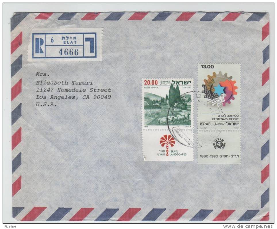 Israel Registered Air Mail Cover  To USA Elat 1980 - Airmail