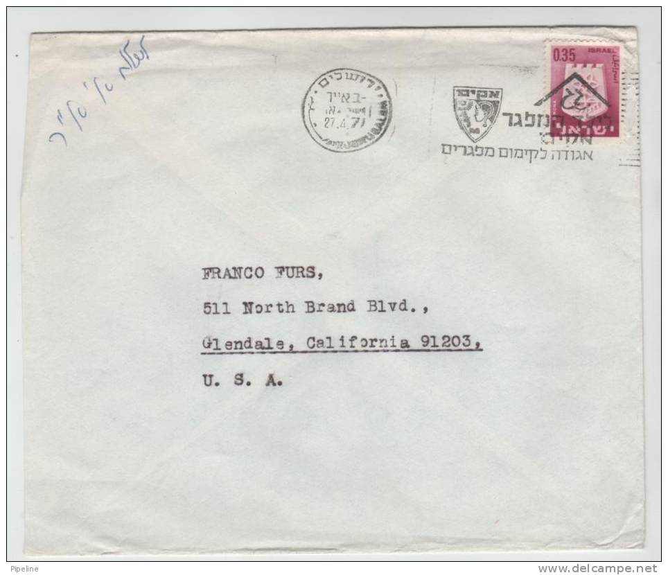 Israel Cover Sent Air Mail To USA Jerusalem 27-4-1971 - Cartas & Documentos