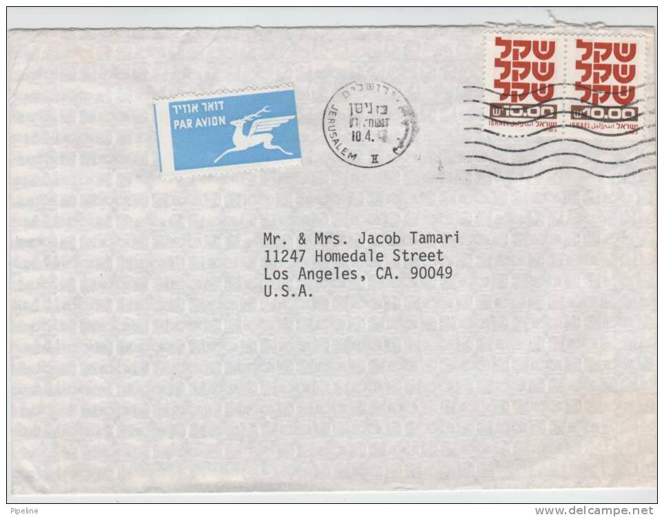 Israel Cover Sent Air Mail To USA Jerusalem 10-4-?? - Covers & Documents