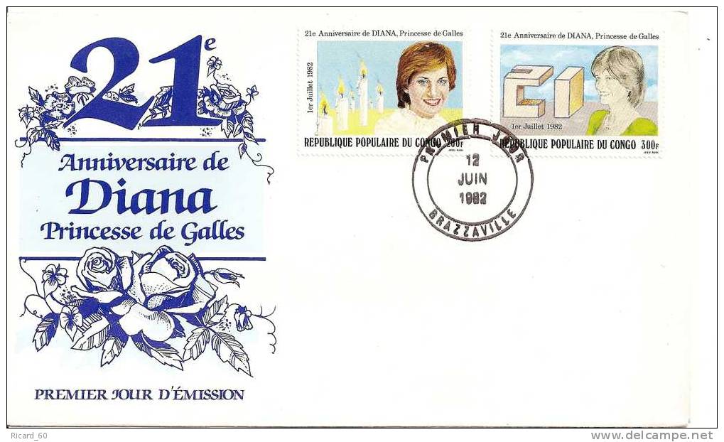 Enveloppe Fdc Congo, 21 Ans De La Princesse Diana, Princesse De Galles, 1982 - FDC