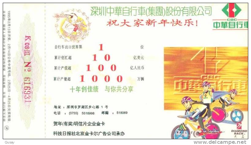 Cycling Bike Bicycle , China Shenzhen Bicycle CO.     , Prepaid Card, Postal Stationery - Vélo