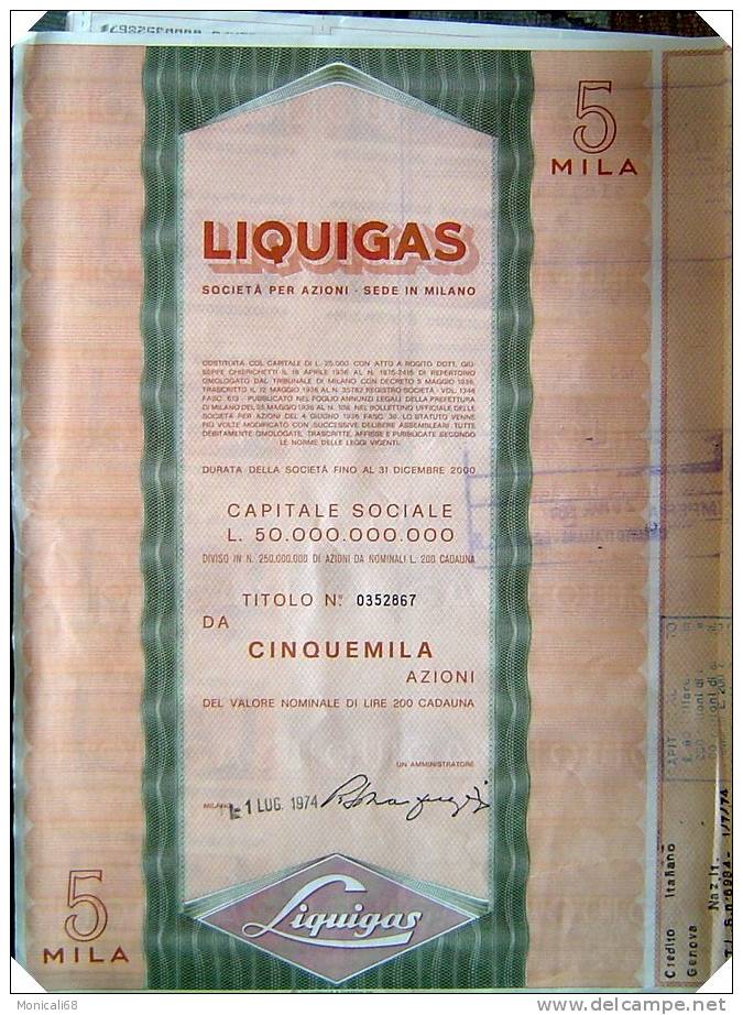 Certificati  Azionari Liquigas Vari Tagli Disponibili - Electricity & Gas