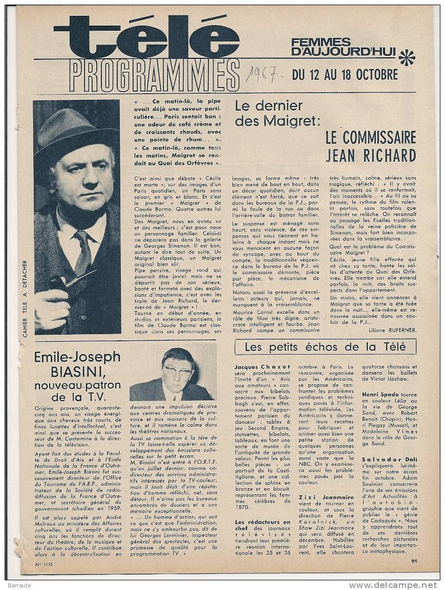 Programme Télé Du 12 Au 18 Octobre 1967 Rare . Edité Par Femmes D´aujourd´hui - Mode