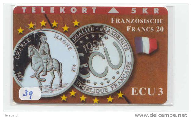 Denmark ECU FRANCE (39) PIECES ET MONNAIES MONNAIE COINS MONEY PRIVE 11.000 EX - Sellos & Monedas