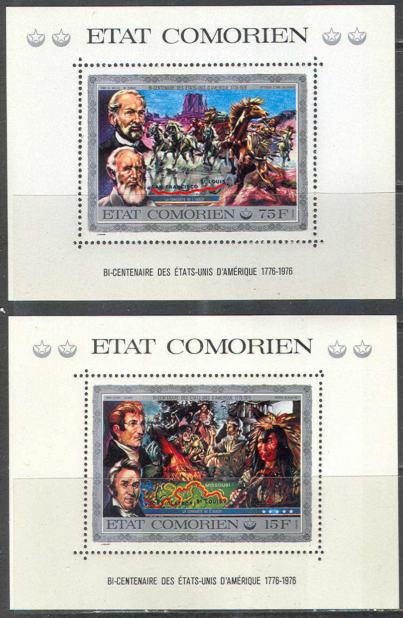 0695 ✅ War Battles Horses American Indians 1976 Comores 6S/s Deluxe Set MNH ** 55ME - American Indians