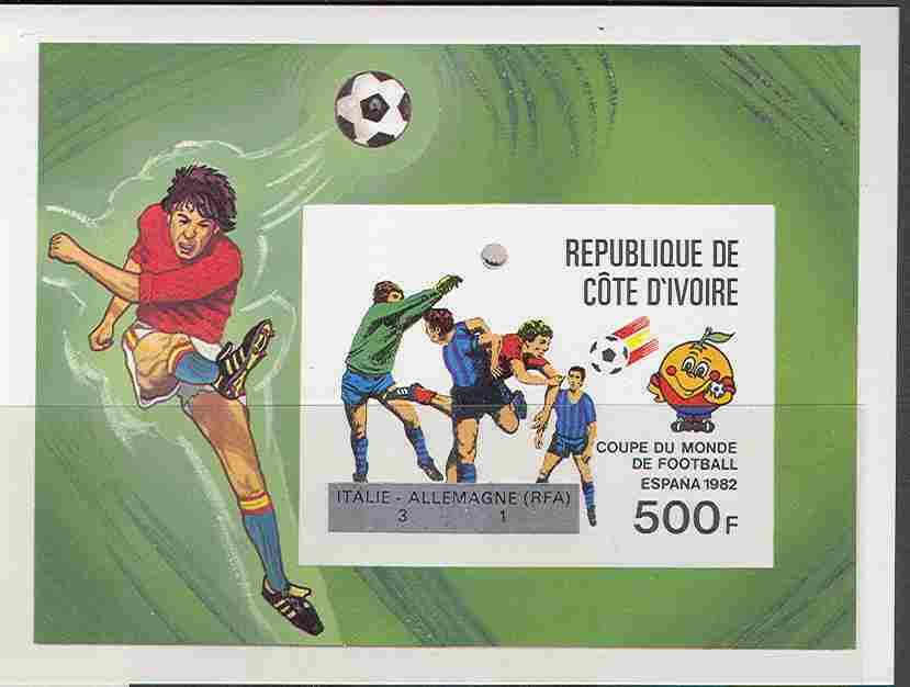 0727 Football Soccer Optd 1982 Ivory Coast Imperf S/s MNH ** Imp - 1982 – Spain