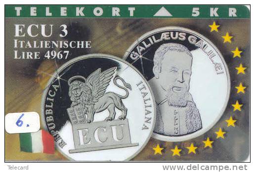 Denmark ECU ITALIA (6) PIECES ET MONNAIES MONNAIE COINS MONEY PRIVE 2.000 EX GALILEI - Francobolli & Monete