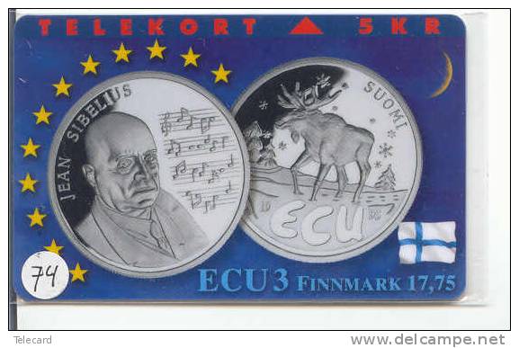 Denmark ECU FINLANDE SUOMI JEAN SIBELIUS MUSIQUE (74) PIECES ET MONNAIES MONNAIE COINS MONEY PRIVE 1.500 EX - Sellos & Monedas