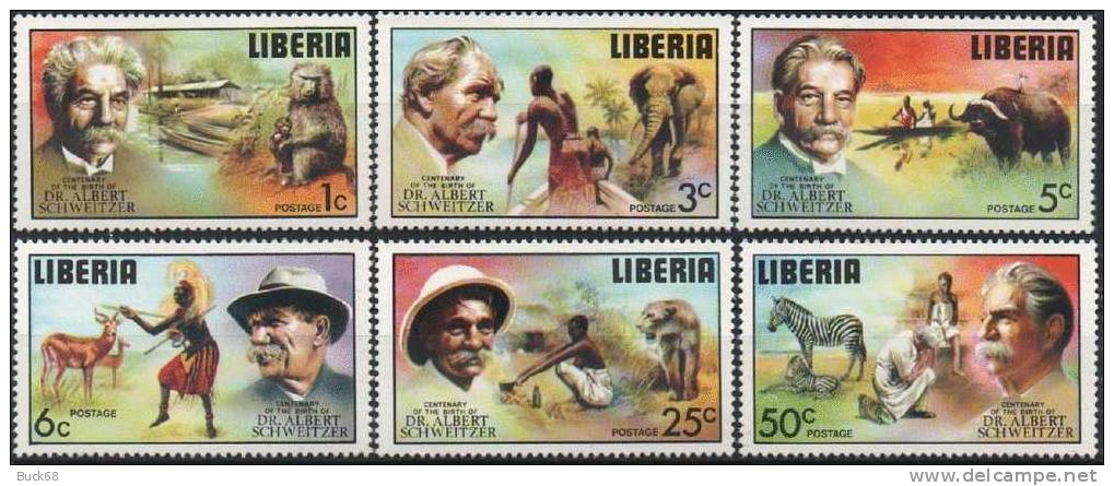 LIBERIA Poste 679 à 684 ** MNH : Dr Albert SCHWEITZER Nobel LAMBARENE Animaux - Albert Schweitzer