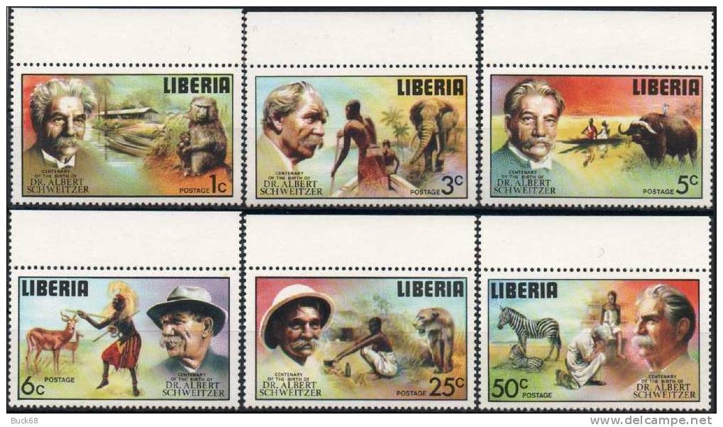 LIBERIA Poste 679 à 684 ** MNH : Dr Albert SCHWEITZER Nobel LAMBARENE Animaux Bord De Feuille - Elefanten