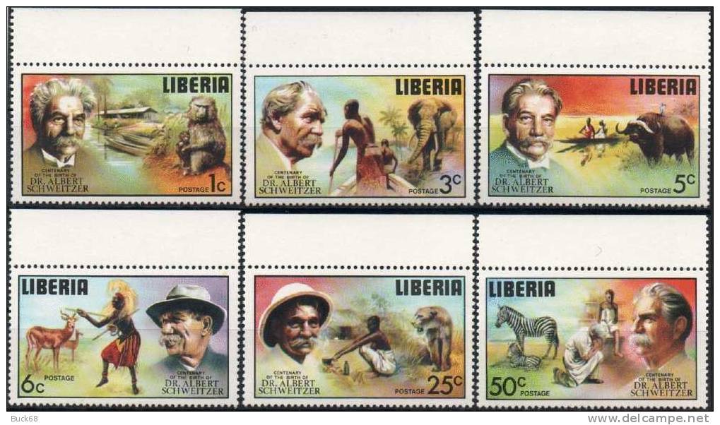 LIBERIA Poste 679 à 684 ** MNH : Dr Albert SCHWEITZER Nobel LAMBARENE Animaux Bord De Feuille - Albert Schweitzer