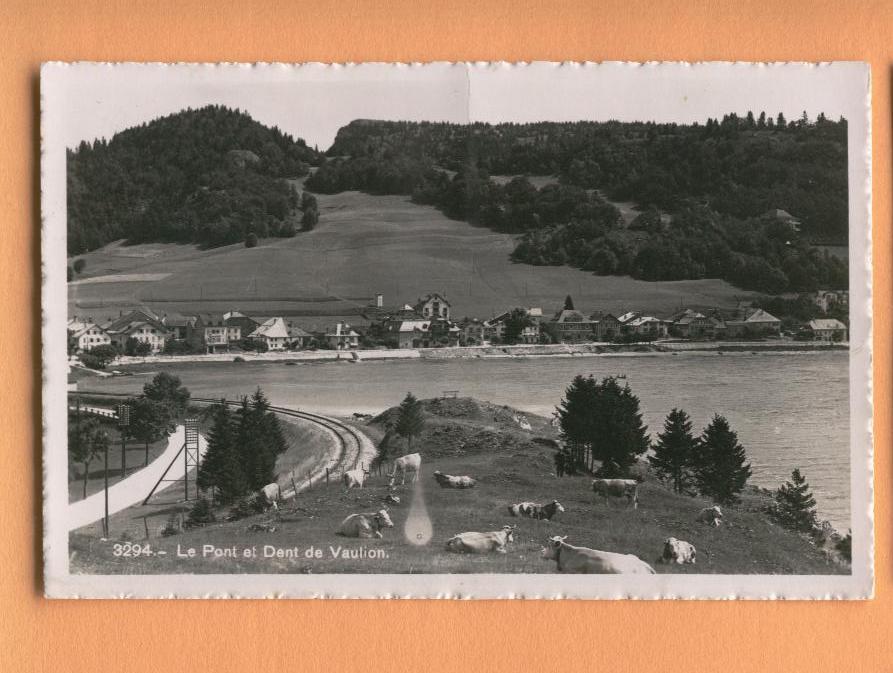 G980 Le Pont, Dent De Vaulion, Ligne De Chemin De Fer Et Troupeau De Vache. Lac De Joux. Cachet 1943, Visa Censure 1939 - Vaulion