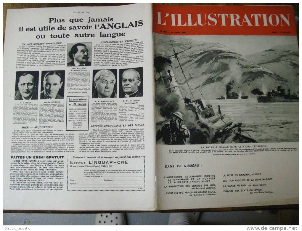 L' ILLUSTRATION 26 Avril 1940 : Agression Allemande ;  Les Travailleurs De La Ligne Maginot ; Japon ; Convois Sur Mer ; - L'Illustration