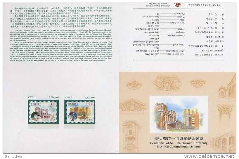 Folder 1995 Taiwan University Hospital Stamps Medicine Health Microscope Doctor Nurse Medical - Other & Unclassified