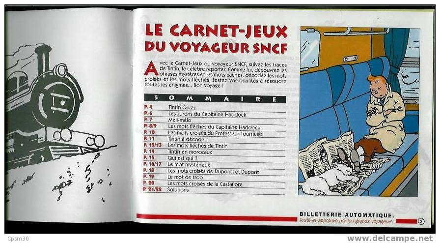 Carnet-jeux Du Voyageur SNCF 1994 Et TINTIN Le Célèbre Reporter - Tintin