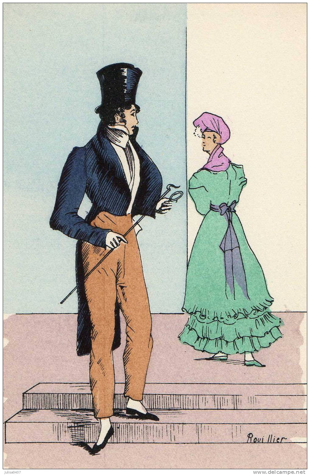 MODE Carte Illustrée Au Pochoir Par Rouillier Dandy Chapeau Haut De Forme - Mode