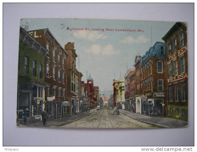 Baltimore Street Looking West Cumberland Md  Circa 1907 - Otros & Sin Clasificación
