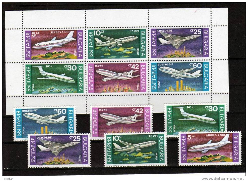 Historische Flugzeuge 1990 Passagier-Maschinen Bulgarien 3858/3+Kleinbogen ** 7€ Concorde Douglas Bloc Sheet Bf BULGARIA - Neufs