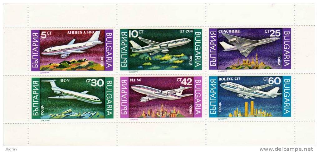 Historische Flugzeuge 1990 Passagier-Maschinen Bulgarien 3858/3+Kleinbogen ** 7€ Concorde Douglas Bloc Sheet Bf BULGARIA - Neufs