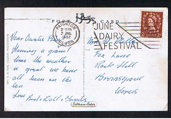 RB 550 - Postcard  Paignton Harbour Devon - "June Fairy Festival" Slogan Postmark - Paignton