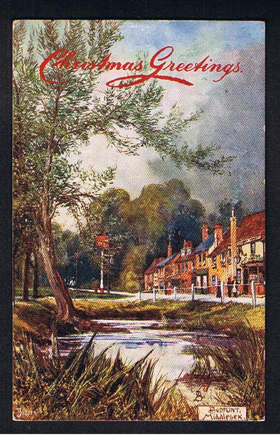 RB 553 - 1905 Raphael Tuck "Oilette" Postcard Christmas Greetings Bedfont Middlesex - Middlesex