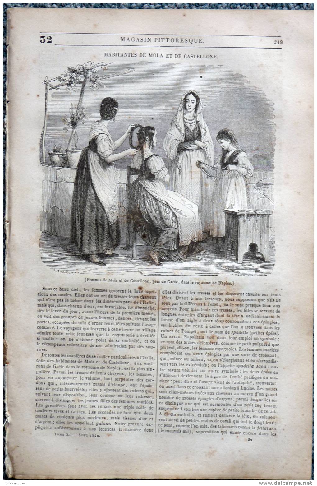 LE MAGASIN PITTORESQUE - JUIL 1842 - N°32 : MOLA CASTELLONE NAPLES - CACOLET LITIÈRE BRANCARD - METEO NUAGES - PLATON - - 1800 - 1849