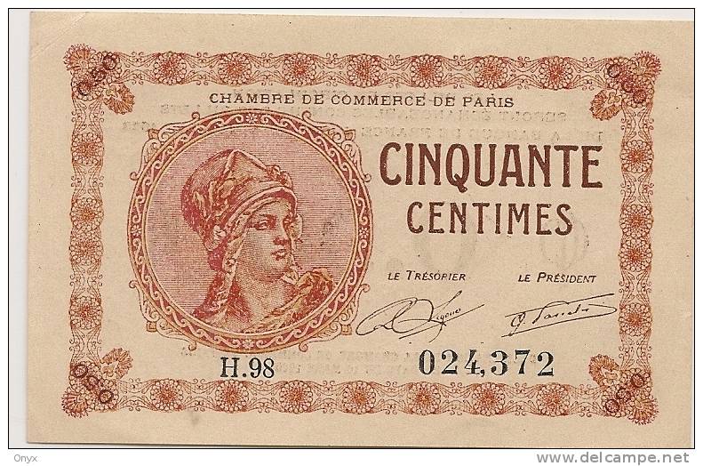 FRANCE / FRANCIA - PARIS - 50 CENTIMES 1920 / CHAMBRE DE COMMERCE / SERIE H 98 - Chambre De Commerce