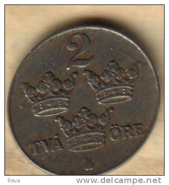 SWEDEN  2 ORE  3 CROWNS  FRONT  GA  MONOGRAM BACK COPPER 1942  KM553 READ DESCRIPTION CAREFULLY !!! - Sweden