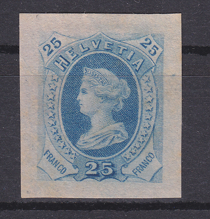 Essay, Epreuve, Helvetiakop In Blauw Op Rose Papier (*), Michel = ?? Euro (XX13921) - Unused Stamps