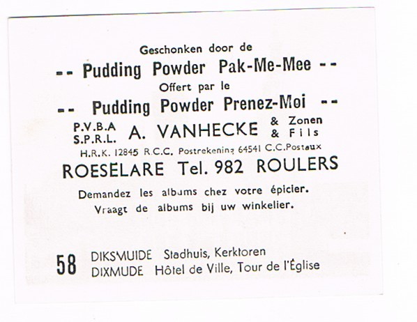 Pudding Powder Prenez-Moi - Pak-Me-Mee Roeselare Nr. 58 Diksmuide Stadhuis En Kerktoren-  Dixmude Hûtel De Ville - Otros & Sin Clasificación