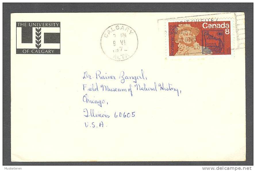 Canada UNIVERSITY CALGARY Alta TMS Cancel Card 1972 Field Museum Of Natural History Chicago United States Frontenac - Brieven En Documenten