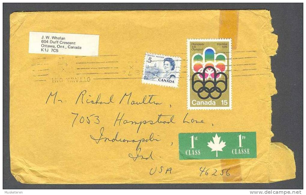 Canada 1st Class Label OTTAWA 1976 Cover Lettre INDIANAPOLIS United States Olympic Games QEII - Brieven En Documenten